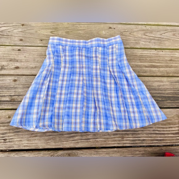 Light Blue & Yellow Plaid Pleated Skirt - Picture 7 of 8